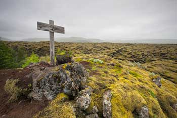 Grave, in the middle of lava field